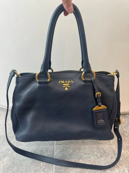 Prada Vitello Daino Bluette Calf leather Tote crossbody shoulder Bag pre owned - Picture 1 of 17
